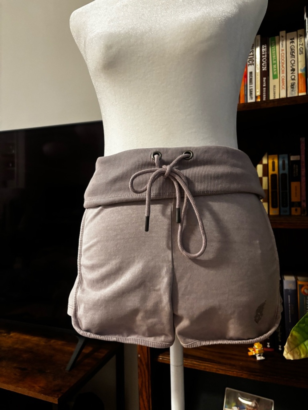 FP Movement by Free People Fold-Over Drawstring Athletic Shorts - Mauve Taupe